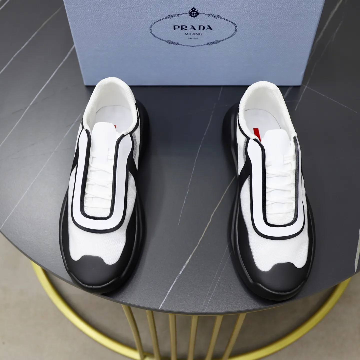 Men's Shoes 💰760💰 PRADA America's Cup Recycled Nylon and Bike Fabric Sneakers Practical and innovative, these regenerated nylon sneakers are modern, with lightweight soles and minimalist details. The upper is decorated with temperature-locking adhesive tape, screen-printed ADA logo, nylon loop shoelaces, T sole, made of ultra-light foam rubber filling material, rubber pattern texture, sole height: 40 mm, removable fabric-covered insole, Size 39-44